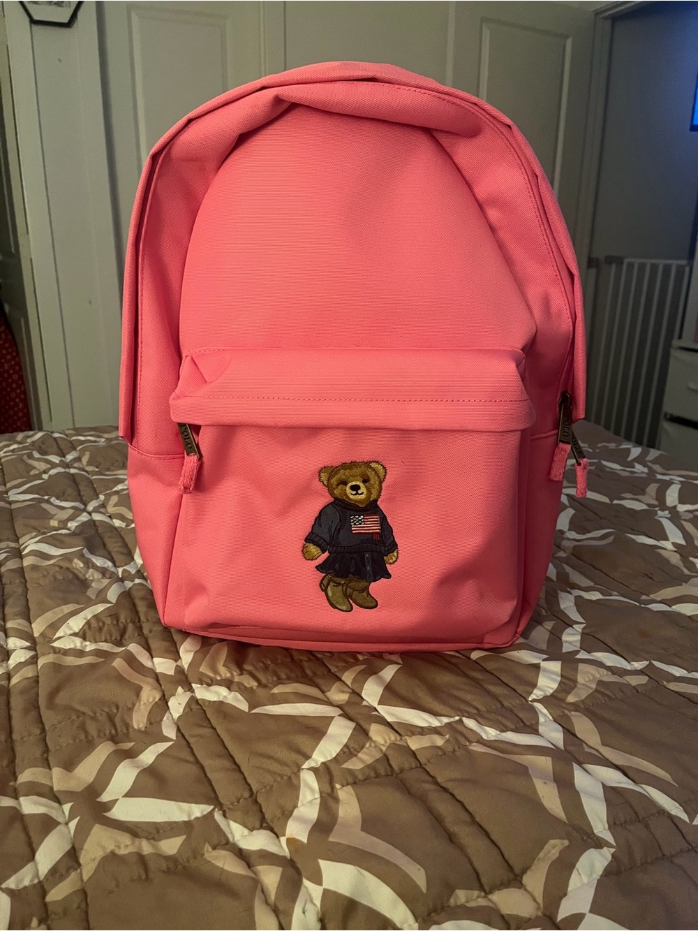 Polo by Ralph Lauren Pink bear Backpack with price taga